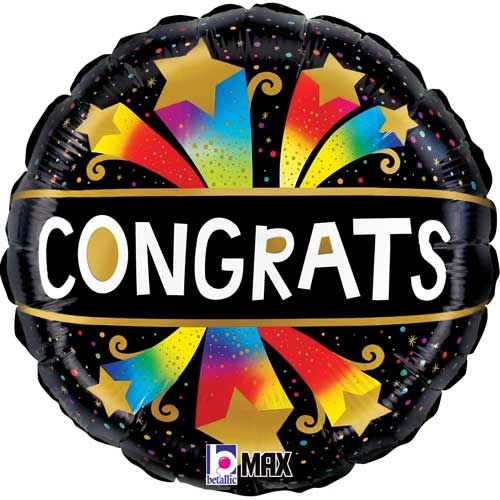 Congrats, Bold Starbust • Standard Size 18" Mylar Helium Balloon