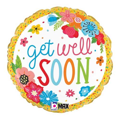 Get Well Soon Colorful Floral Design • Standard Size 18" Mylar Helium Balloon