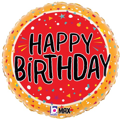 Red, Confetti Happy Birthday • Standard Size 18" Mylar Helium Balloon