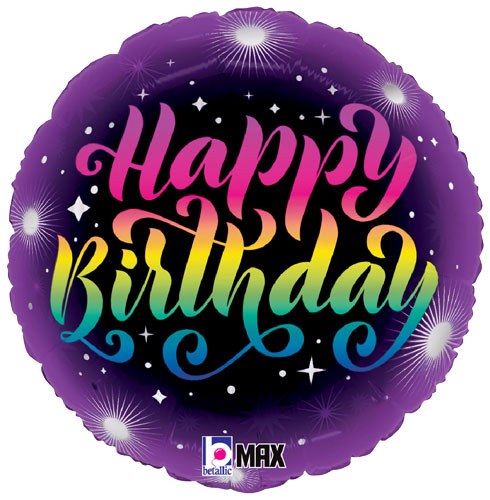 Purple Rainbow Happy Birthday Round • Standard Size 18" Mylar Helium Balloon