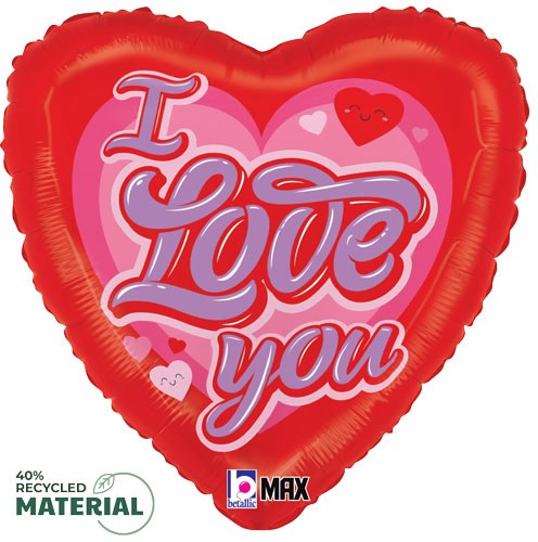 I Love You, Retro Heart Shape • Standard 18" Mylar Helium Balloon
