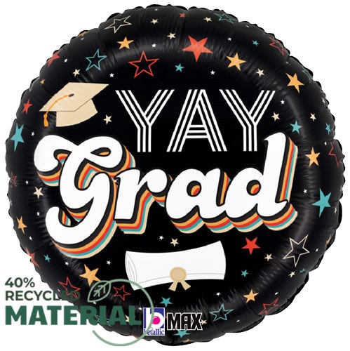 Retro Yay Grad Round • Standard Size 18" Mylar Helium Balloon