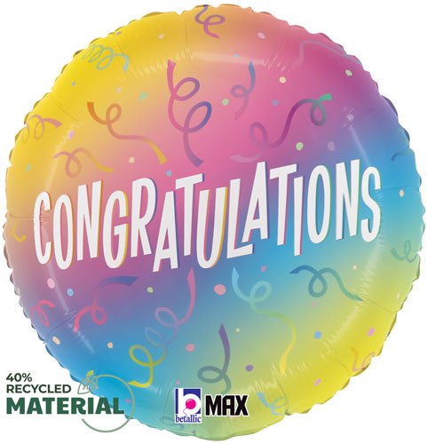 Congratulations, Rainbow Ombre • Standard Size 18" Mylar Helium Balloon