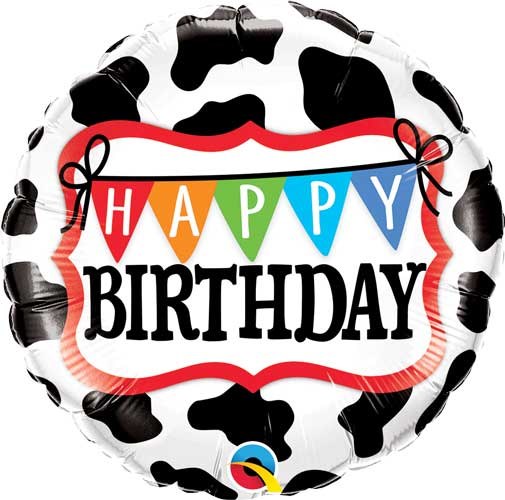 Western, Cow Print Happy Birthday • 18" Standard Size Mylar Helium Balloon