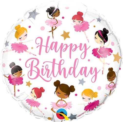 Ballet, Happy Birthday Ballerinas Round • Standard 18" Mylar Helium Balloon