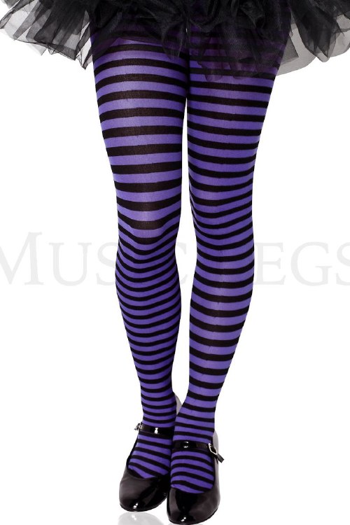 Tights Striped Ppl/Blk Child L