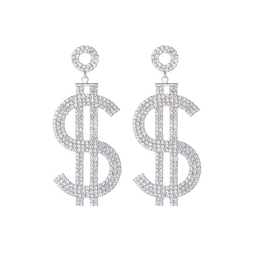 Earrings Silver Dollar Signs