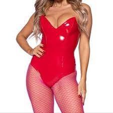 Bodysuit Vinyl Red Adult Lg