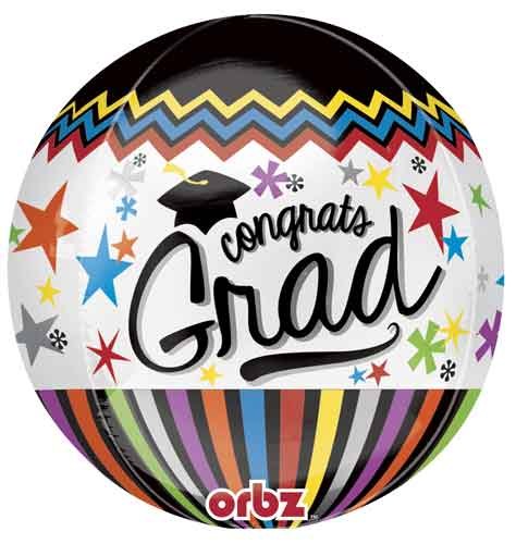Black &amp; Colorful Stars Congrats Grad ORBZ • Jumbo 16" Mylar Helium Balloon