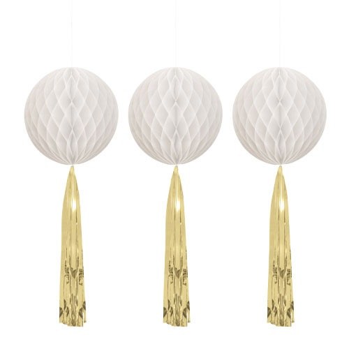 Honeycomb Balls Wht/Gld 3pk
