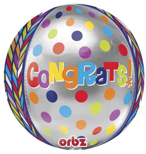 Congrats, ORBZ Colorful Dots • Jumbo 16&quot; Mylar Helium Balloon
