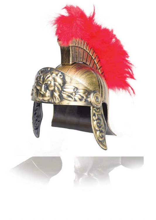 Gold Gladiator Helmet with Red Feather Trim