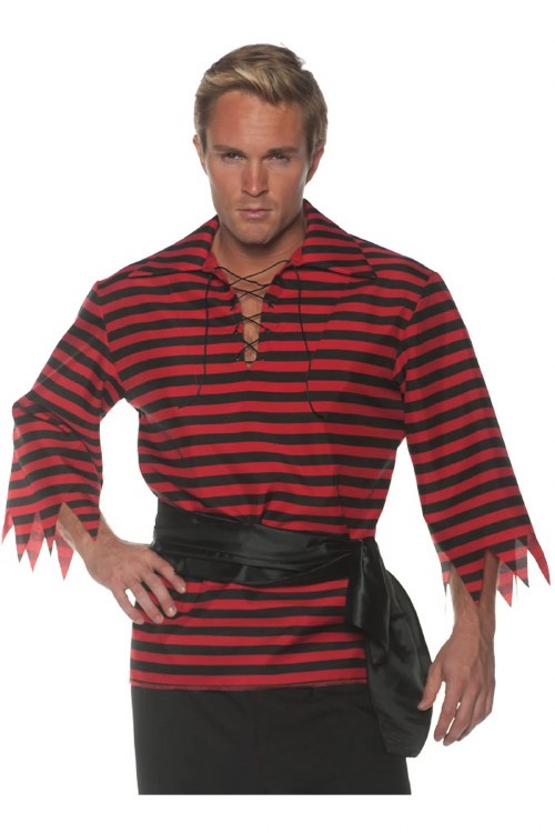 Red &amp; Black Stripe Pirate Shirt Adult XL