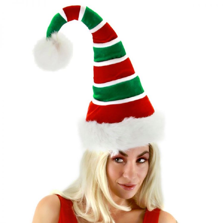 Ridged Red/Green Striped Santa's Helper Hat
