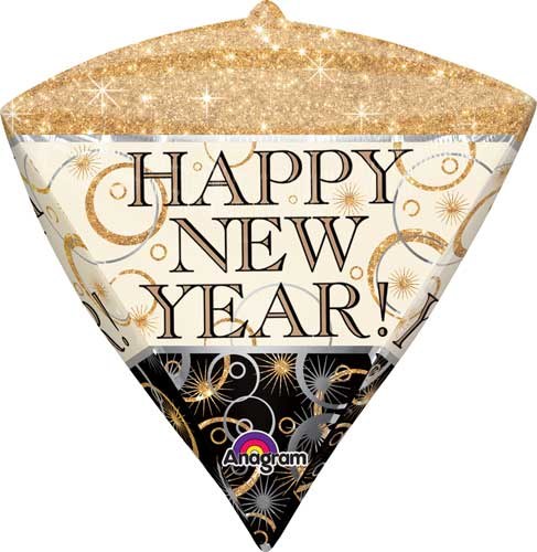 Happy New Year, Diamond 3D Shape • Jr. Jumbo 17" Mylar Helium Balloon