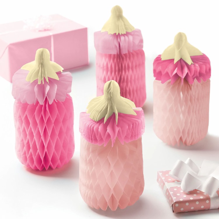 Honeycomb Centerpieve Pink Baby Bottles