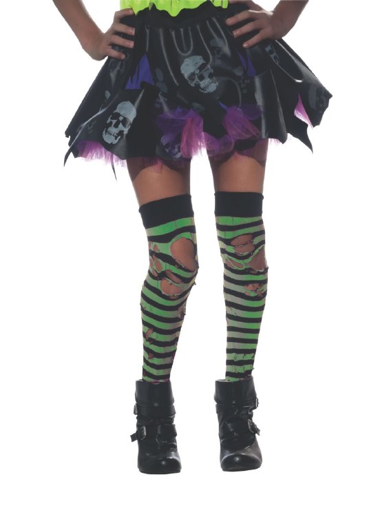 Ripped Thigh Highs Green/Black Stripe