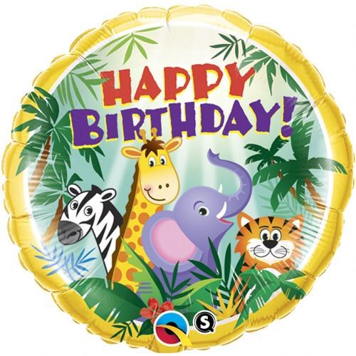 Jungle, Safari • Sweet Jungle, Happy Birthday • Standard Size 18&quot; Mylar Helium Balloon