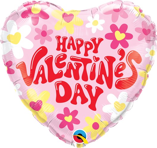 Happy Valentine's Day, Groovy Heart Shape • Standard Size 18" Mylar Helium Balloon
