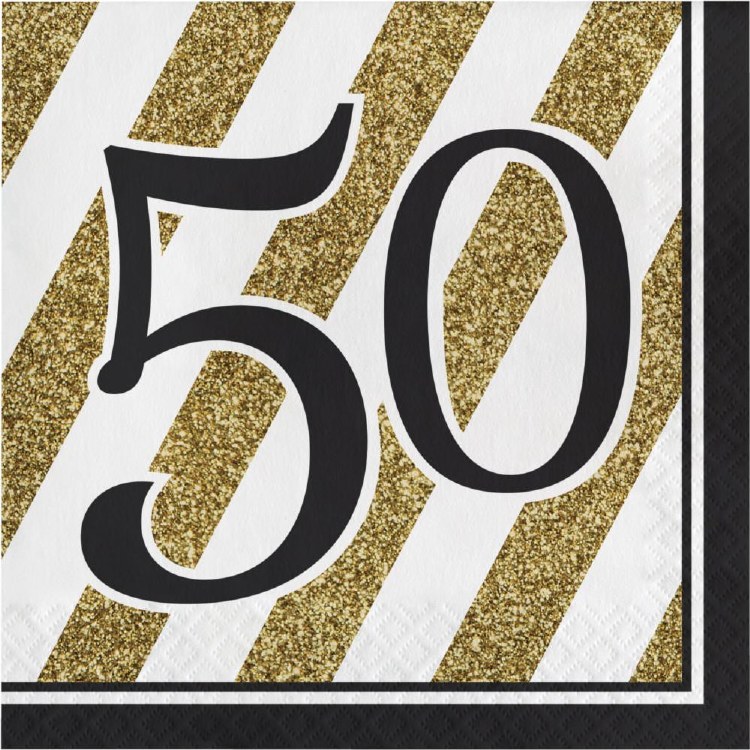 Black &amp; Gold 50 Lunch Napkins 16ct