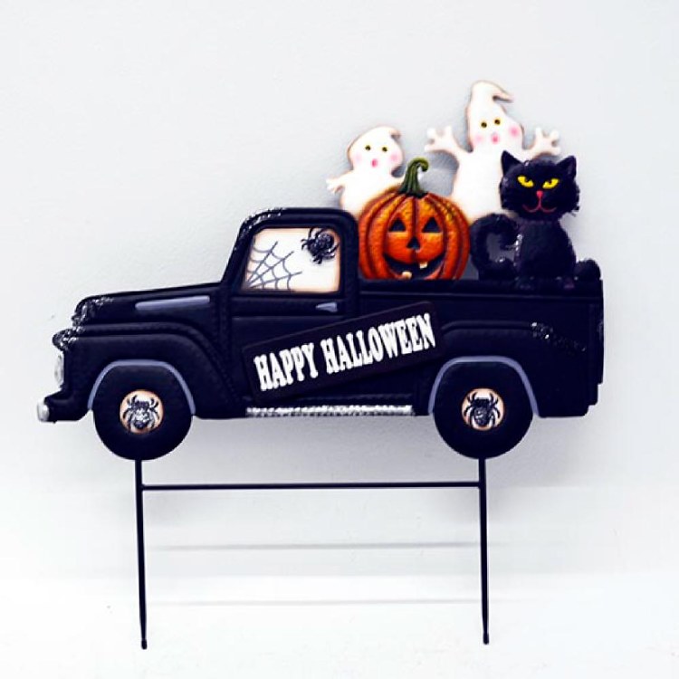28in. Happy Halloween Pumpkin Patch Truck Metal Yard/Garden Decoration