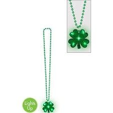 Light Up Shamrock Pendant 19" Beaded Necklace