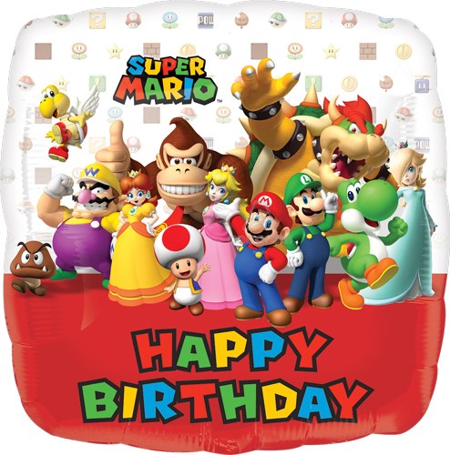 Gamer • Super Mario, Happy Birthday • Standard Size 18" Mylar Helium Balloon