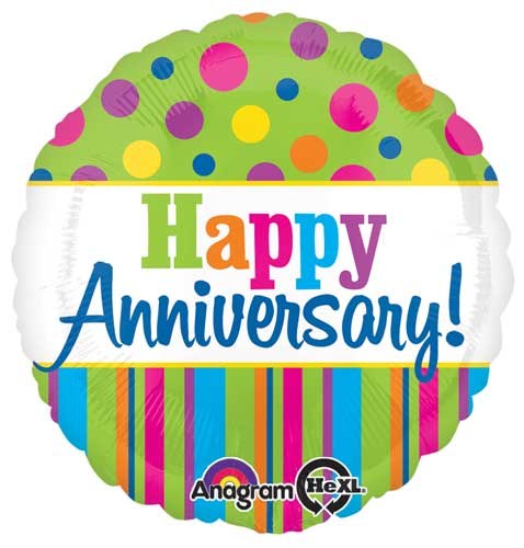 Happy Anniversary, Colorful &amp; Bright Round • Standard Size 18" Mylar Helium Balloon