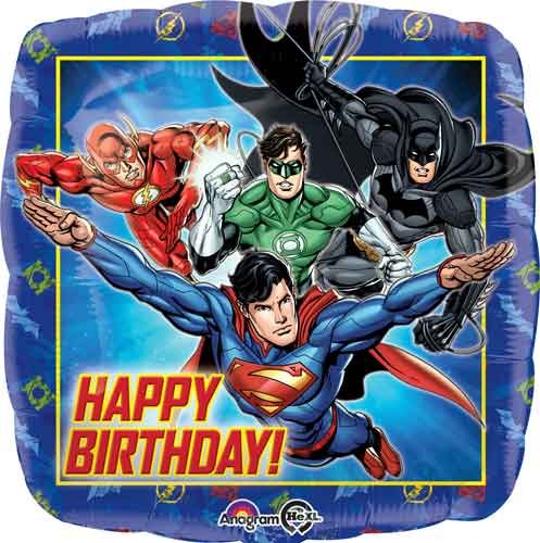 Comics • Justice Leage, Happy Birthday • Standard Size 18" Mylar Helium Balloon