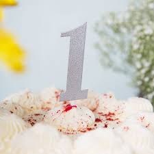 Cake Topper Glitter Silver "1"