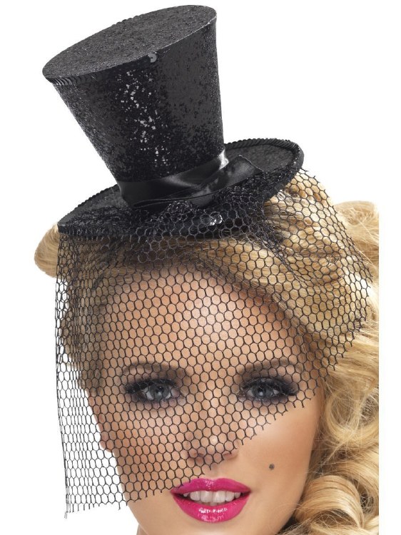 Mini Black Glitter Top Hat Headband