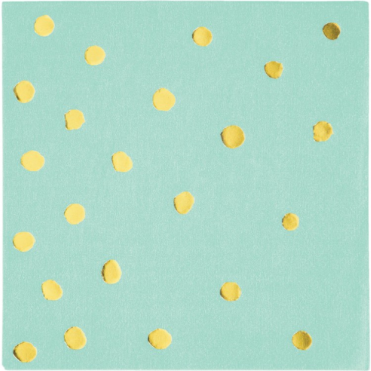 Mint w/ Gold Foil Dots Beverage Napkins ~ 16 Count