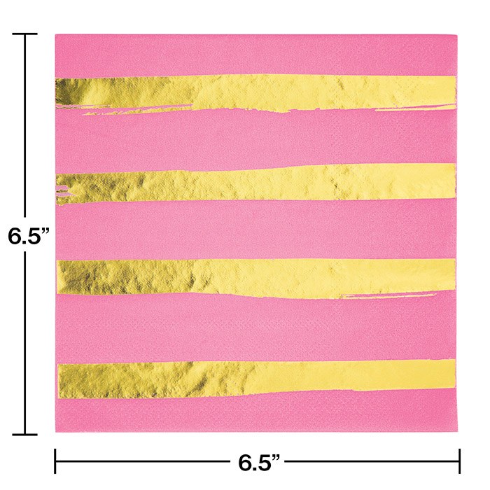 Pink w/ Gold Foil Stripes Lunch Napkins ~ 16 Count