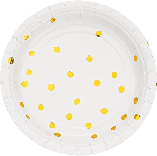 White/Gold Polka Dot 7in Plate 8ct