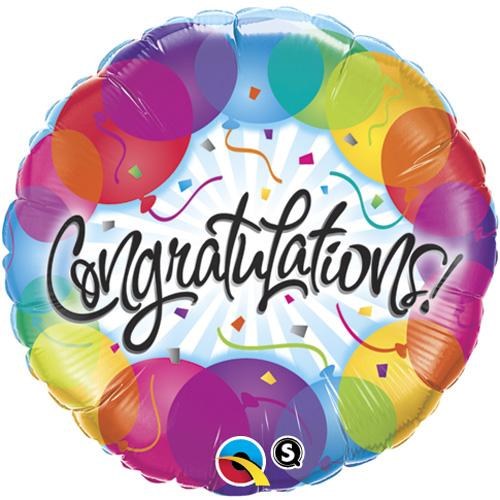 Congratulations, Colorful Balloon Burst • Standard Size 18" Mylar Helium Balloon