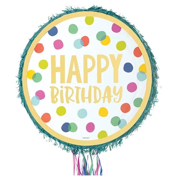 Pinata HBD White w/ Dots Pull