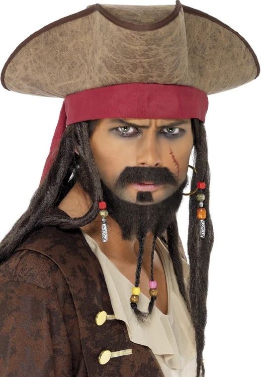 Brown Pirate Hat with Attached Hair