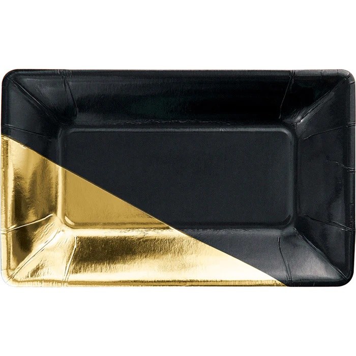 Black/Gold Rectangle Plates 8ct