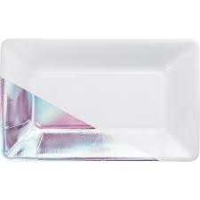 White w/ Iridescent Foil Rectangle Appetizer Paper Plates ~ 8 Count