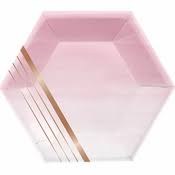 Rosé Hexagon Foil 10" Plates 8ct