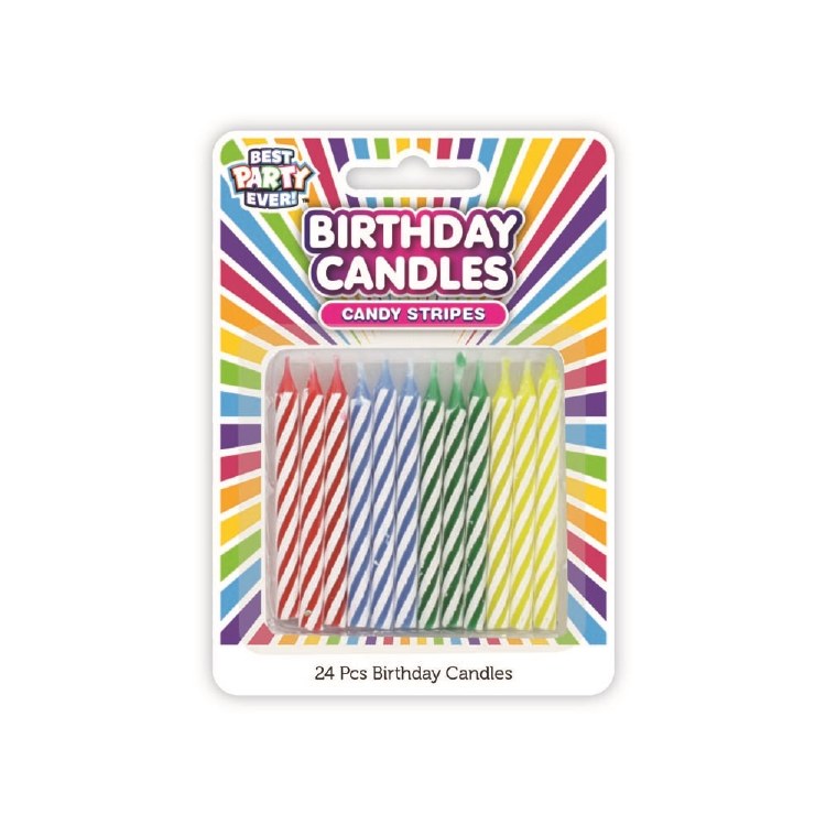 Colorful Candy Stripe Birthday Candles • 24 Count