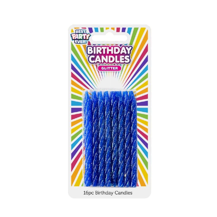 Blue Glitter Birthday Candles • 12 Count