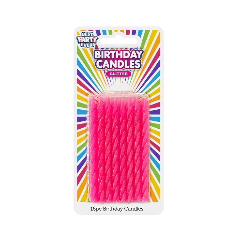 Pink Glitter Birthday Candles • 12 Count