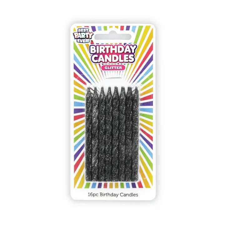 Black Glitter Birthday Candles • 12 Count