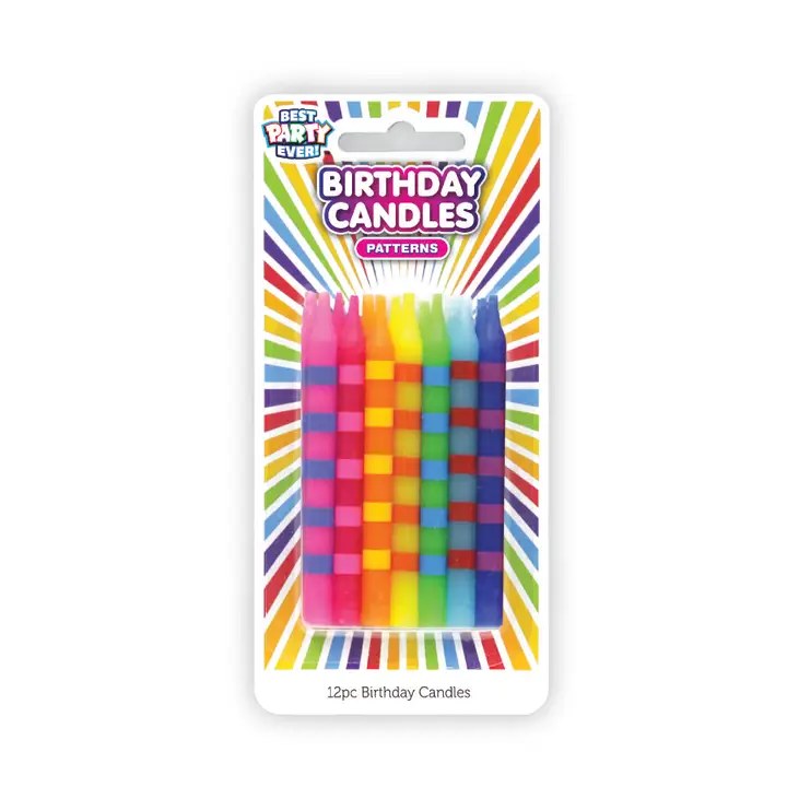 Colorful Striped Birthday Candles • 12 Count