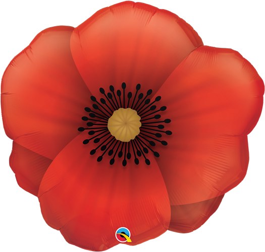 Flower, Poppy Red Shape • Jumbo 31" Mylar Helium Balloon