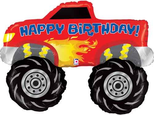 Monster Truck, Happy Birthday Shape • Jumbo 40" Mylar Helium Balloon