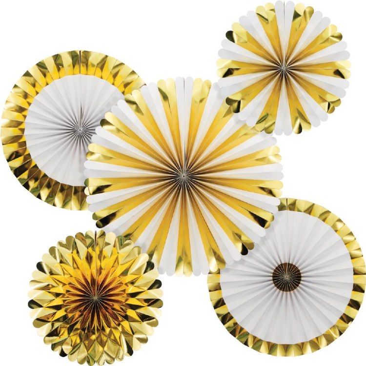 Fan Decorative Gold/White 5pk