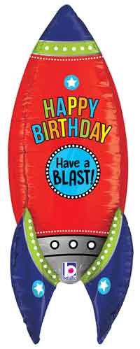 Jumbo 3D Rocket Ship / Happy Birthday Mylar ~ 36&quot;