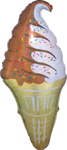 Ice Cream Vanilla &amp; Chocolate Holographic Swirl Shape • Jumbo 41" Mylar Helium Balloon